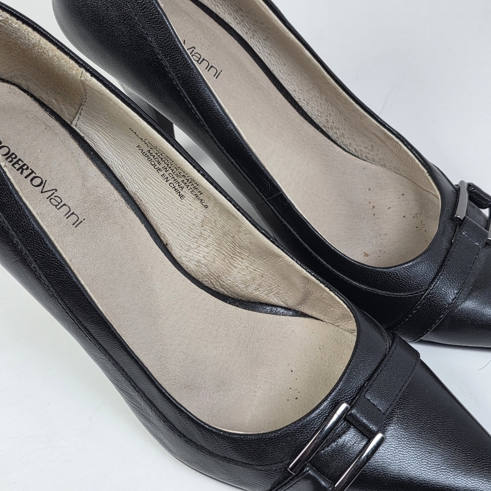 Roberto Vianni Black Leather Buckle Stiletto Heels - Picture 8 of 9